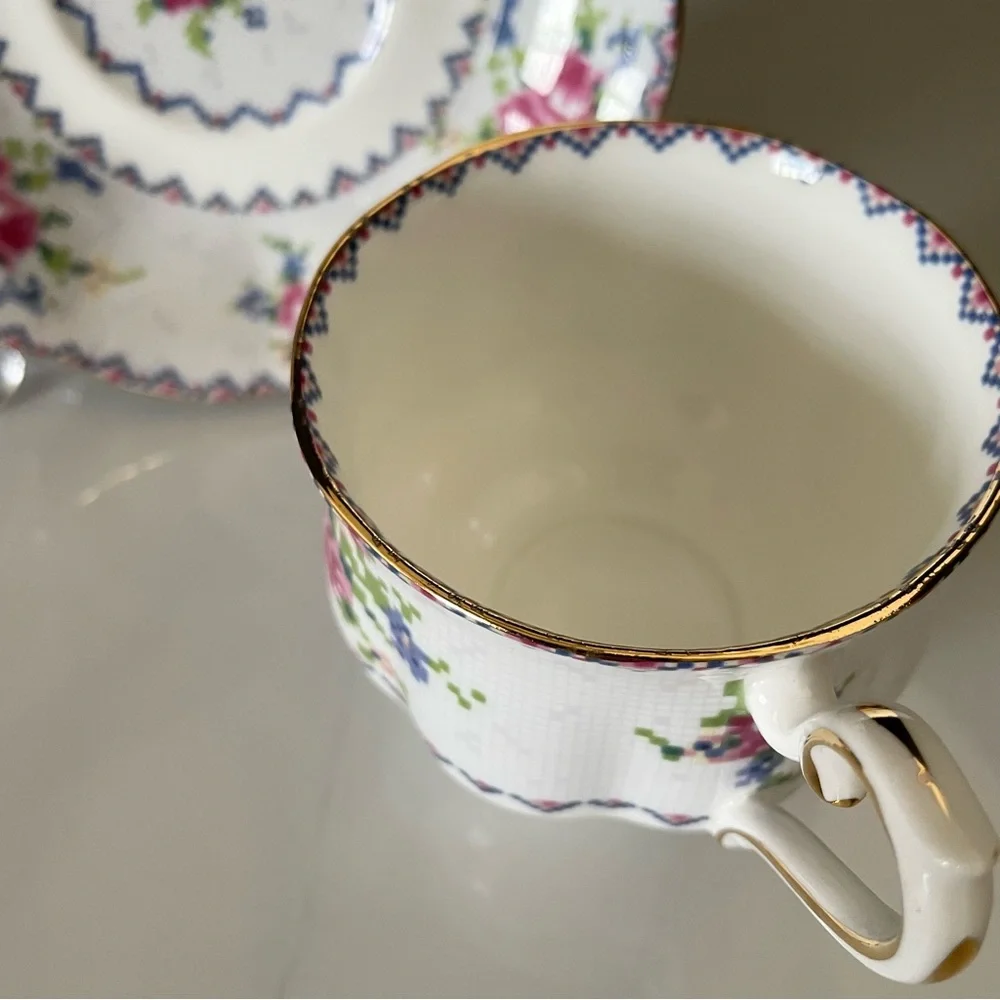 Petit Point Cup & Saucer by Royal Albert